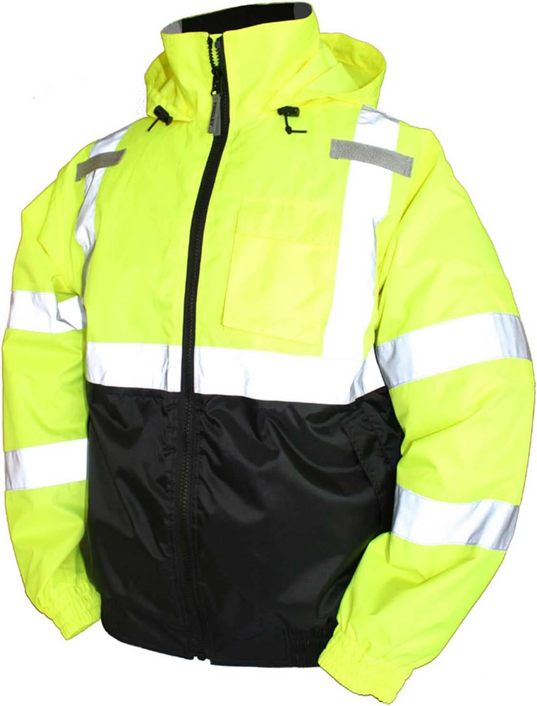 Bomber II Hooded Jacket in Fluorescent Yellow Green Black Size Medium