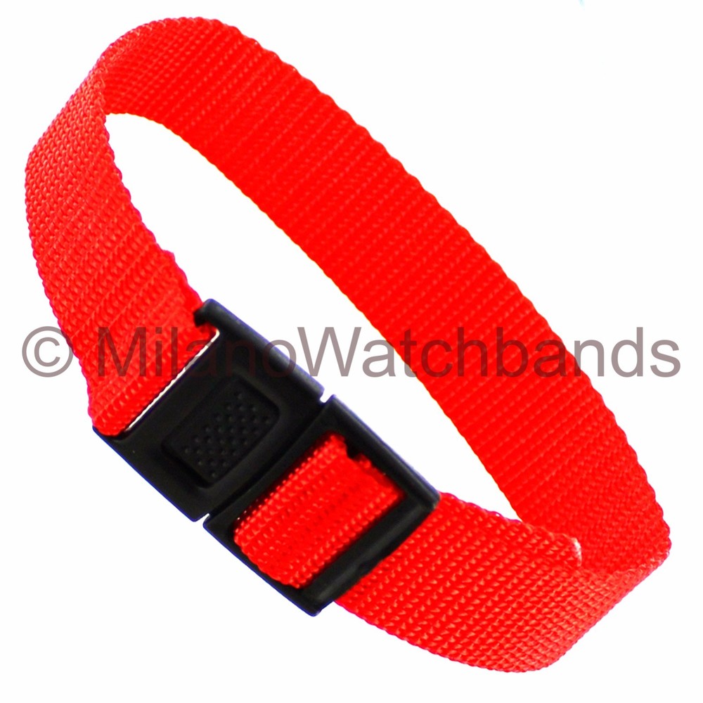 18mm Red Woven Nylon Fabric Black Plastic Clip Buckle Adjustable Watch Band