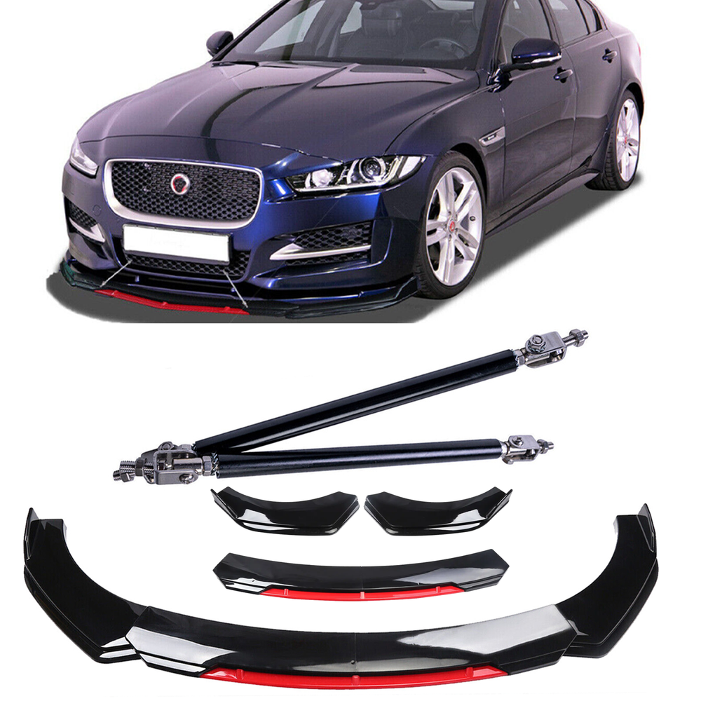 Jaguar XE XF XJ Front Bumper Lip Chin Splitter Strut Rods Glossy Black