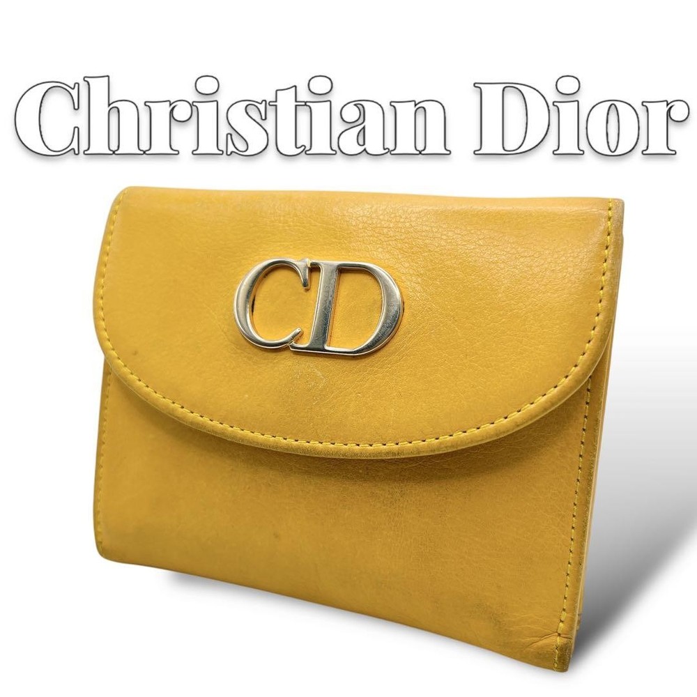 Dior Yellow Leather CD Logo Bi-Fold Wallet  