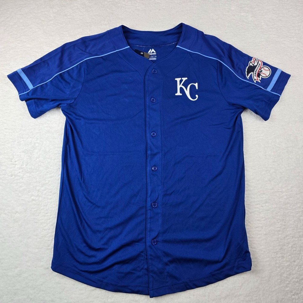 Majestic Kansas City Royals MLB Jersey Men's Size L Blue Blank Button Baseball Top