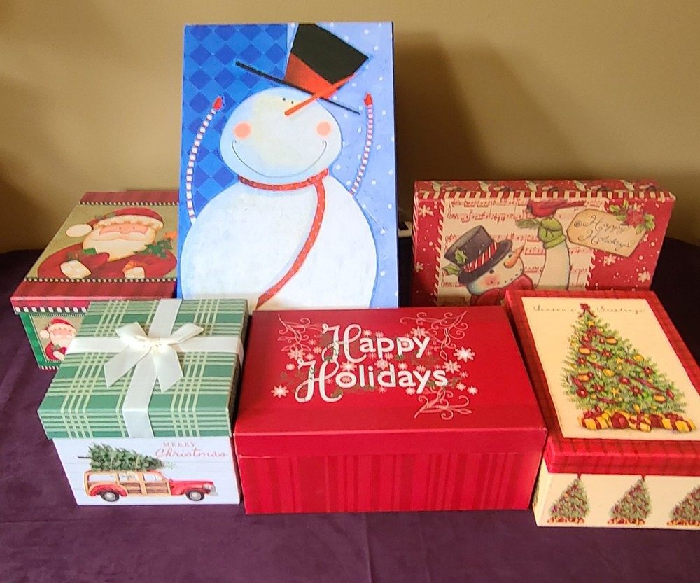 Lot Of  6 Christmas Gift Boxes- Various Sizes