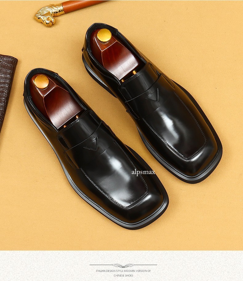 British Casual Shoes Men's Formal Business Leather Square Toe New Loafers Shoes