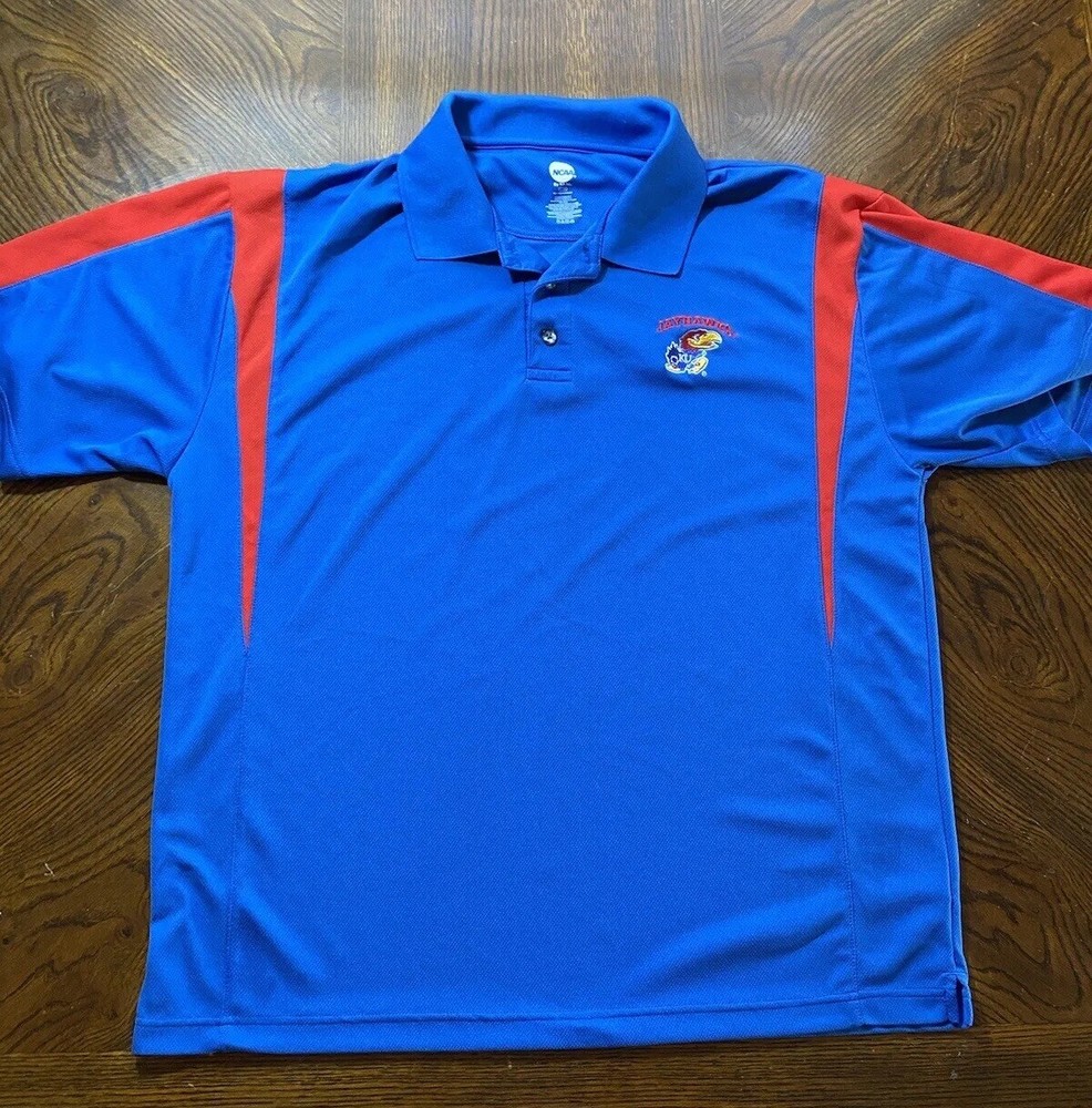 NCAA Kansas Jayhawks Polo Shirt Adult Large Red Blue Shirt Sleeve Mens