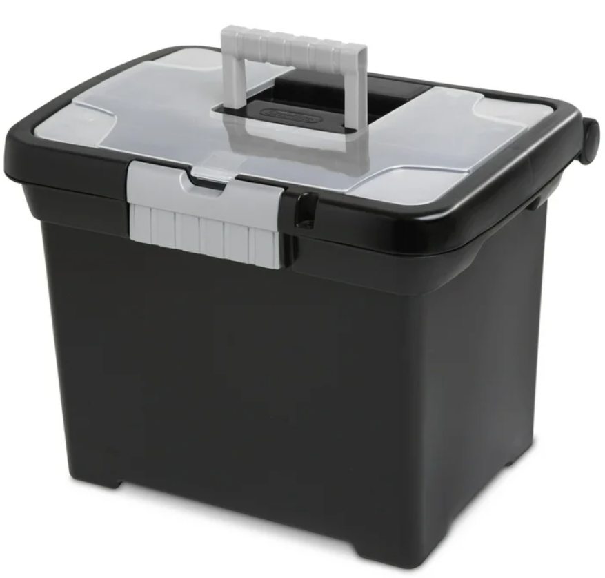 Portable Black Plastic File Box Bin with Convenient Carry Handle  
