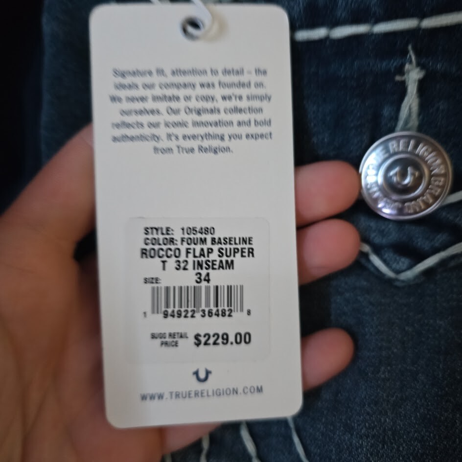 True Religion Men's Geno Slim Fit Straight Jeans, Size 34