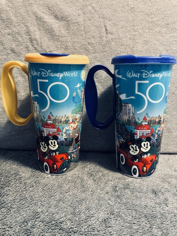 Disney Parks WDW 50th Anniversary Resort Refillable Mug Set Mickey Minnie Pair