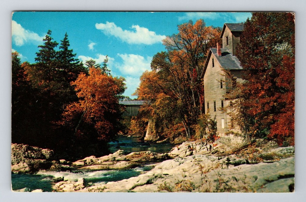 VT-Vermont Scenic covered bridge Mill and Stream Landmarks Vintage Postcard
