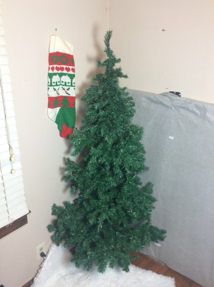 5.5' Green Christmas Tree Slim Artificial Traditional Pine Metal Stand 3 Pc Set