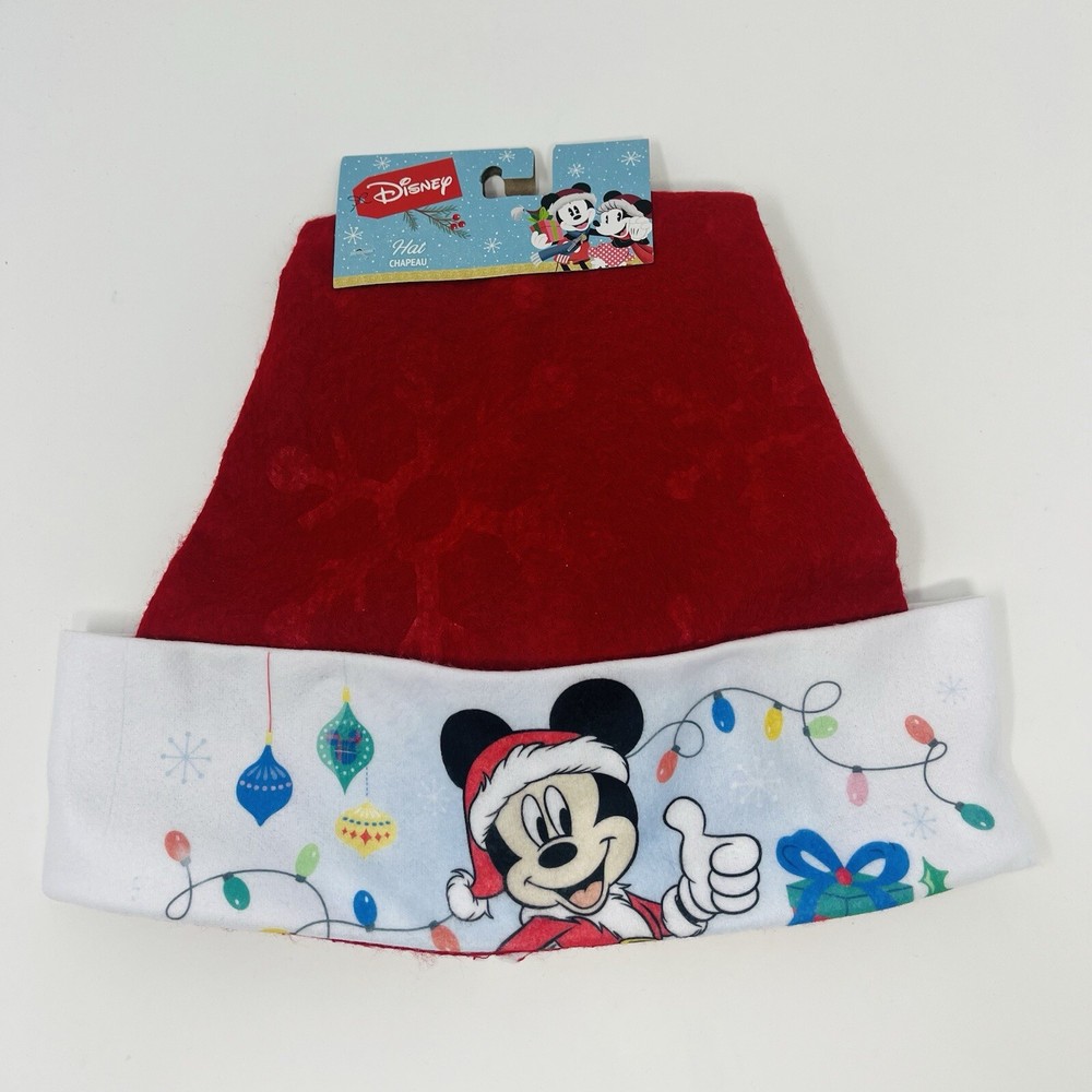 Mickey Mouse Red Santa Hat with Pom and Snowflake Design 15x12 Inch Christmas Light-Up Cap