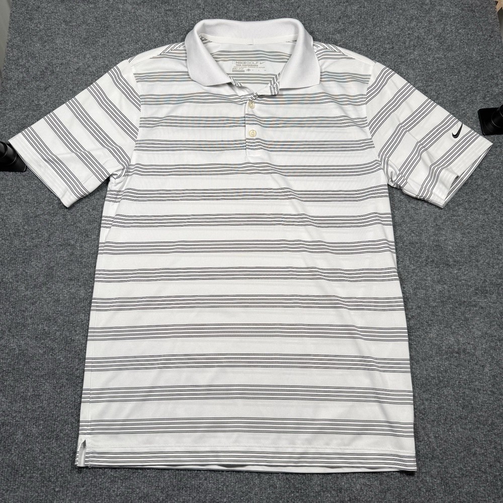 Nike Golf Polo Shirt Mens XL Short Sleeve Dri Fit Black White Striped