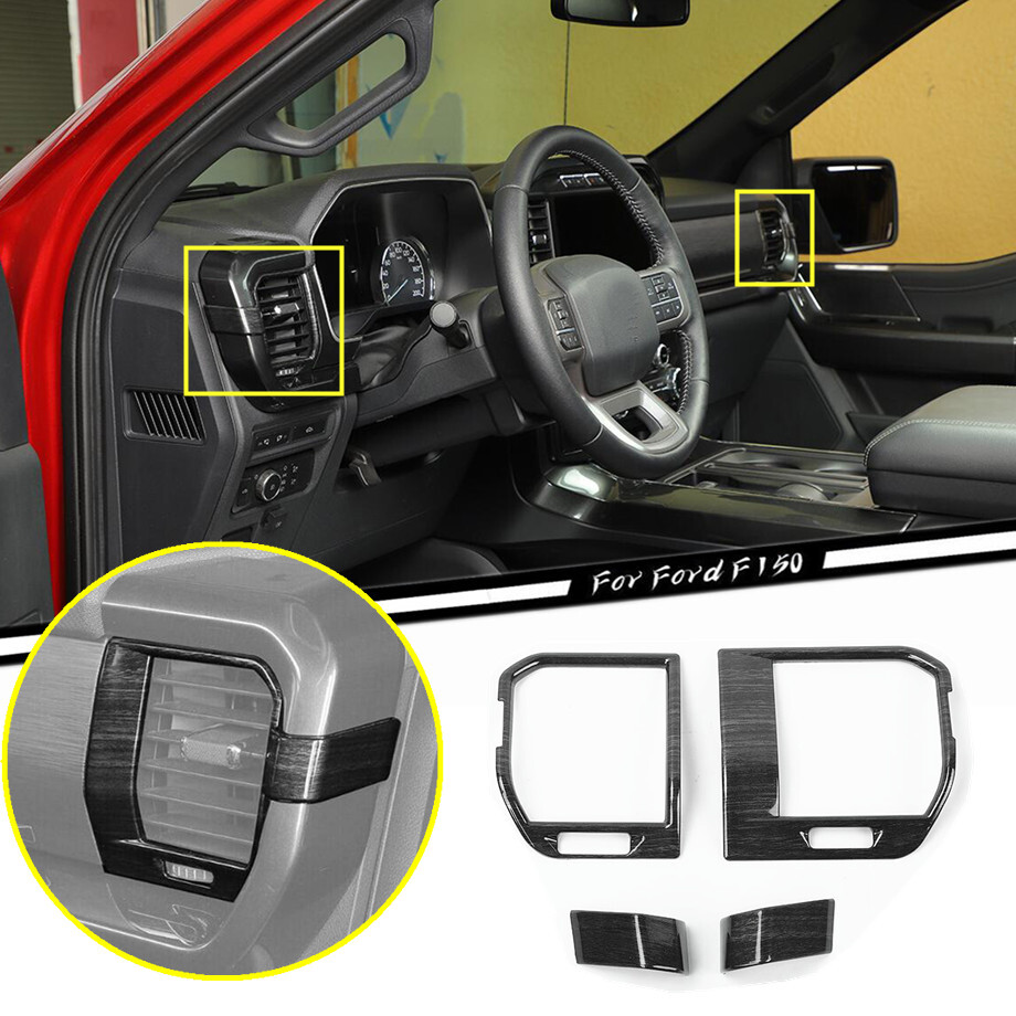 For 21-23 Ford F150 Black Wood Grain Inner Dash Side Air Outlet Vent Covers Trim