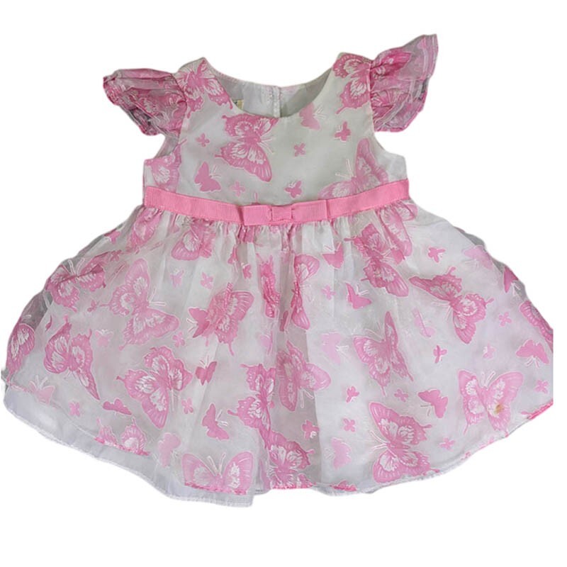 Marmellata Toddler Dress 6 months Pink White Butterflies Flutter Sleeve Babydoll