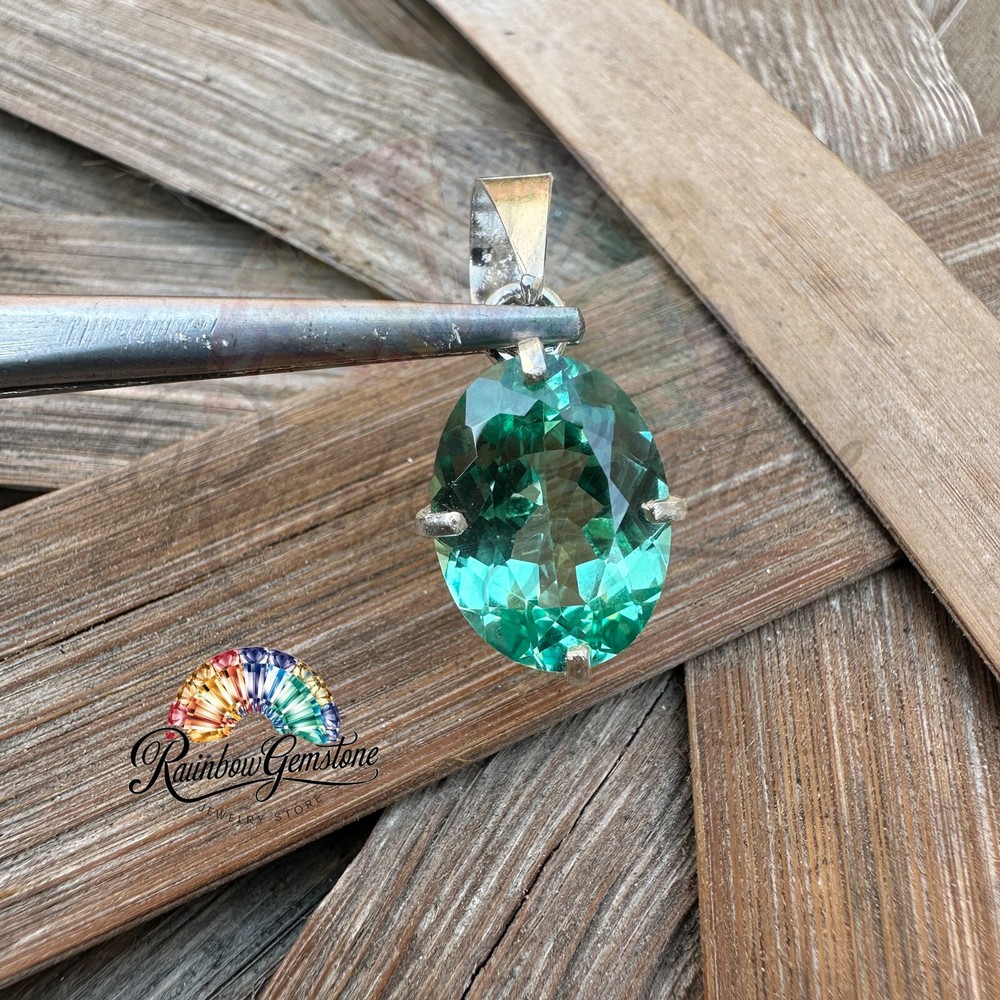 12.65 Ct Natural Green Tourmaline Pendant in 925 Sterling Silver