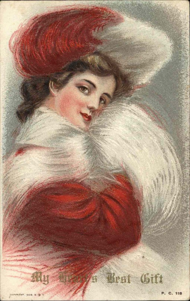Antique PC Beautiful Woman Red Glamour Art Nouveau P.C. 118 Maud Humphrey Bogart