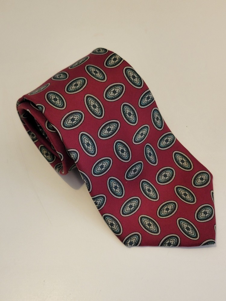 Bert Pulitzer Men's 100% Silk Burgundy Geometric Multicolor Neck Tie