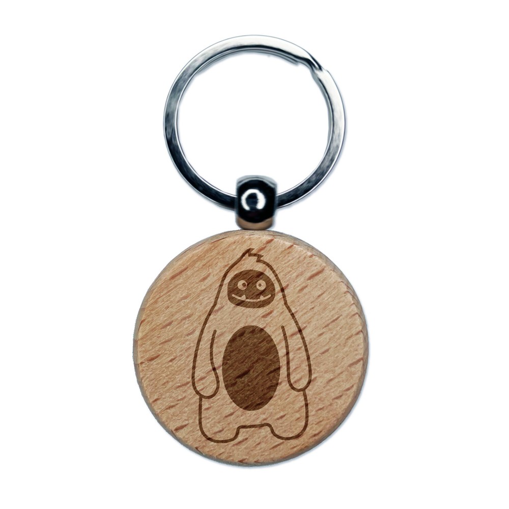 Sweet Yeti Snowman Engraved Wooden Round Keychain Charm  