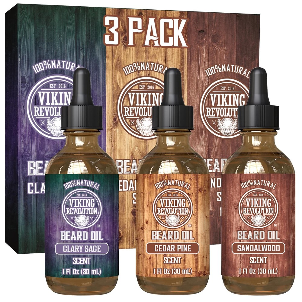 3 Pack Natural Beard Oil for Men - Sandalwood & More Varieties