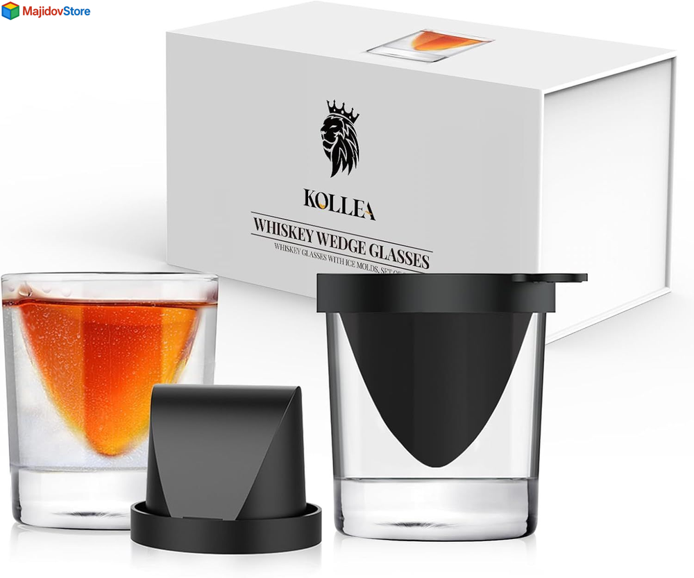 2pcs 9 oz Whiskey Glasses with Silicone Ice Mold for Bourbon & Old Fashioned