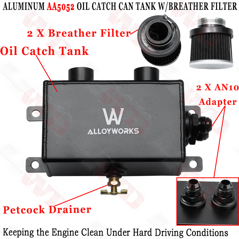 Oil Catch Can Kit Reservoir Baffled Tank with Breather Filter Aluminum Universal