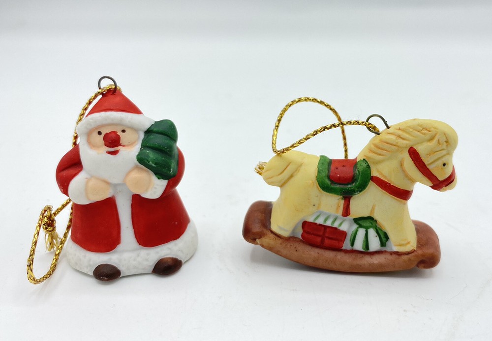 Miniature Christmas Figures Ornament Santa and Rocking Horse Russ Berrie & Co