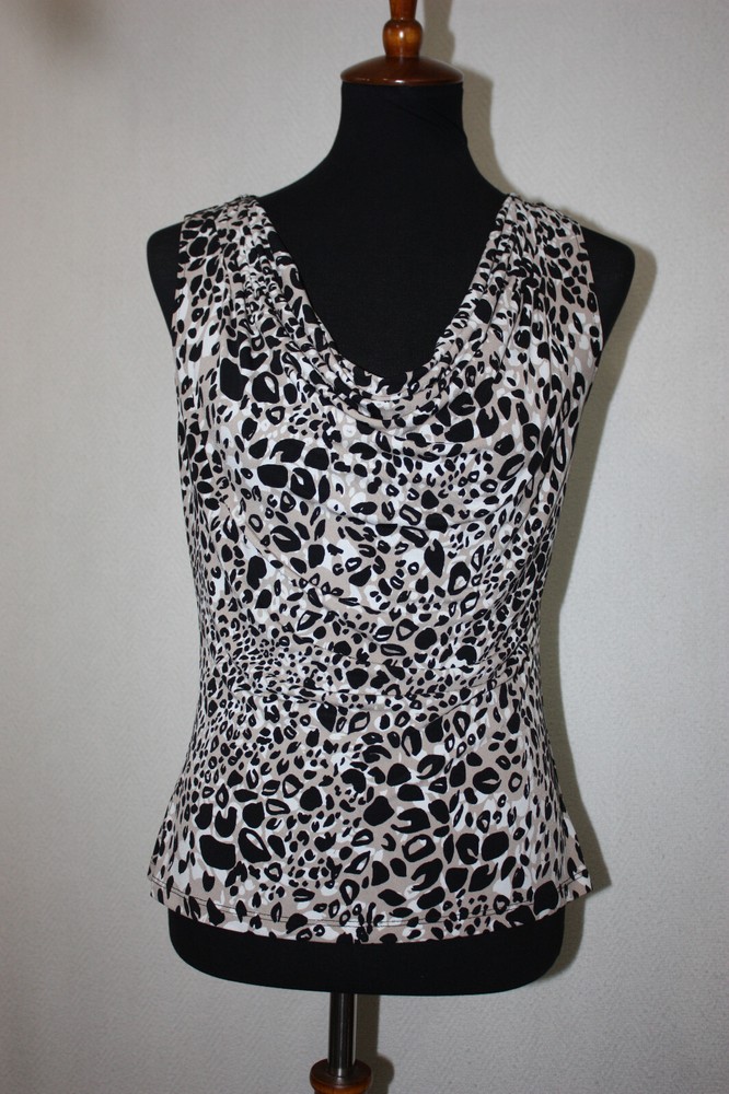 Calvin Klein Sz S Beige Black Animal Print Sleeveless Stretch Top