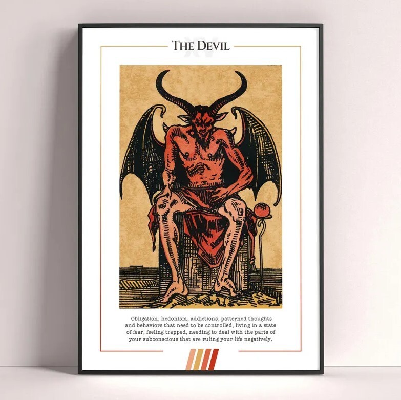 The Devil Tarot Card Poster, Tarot Art Print, Tarot Card Printable Poster