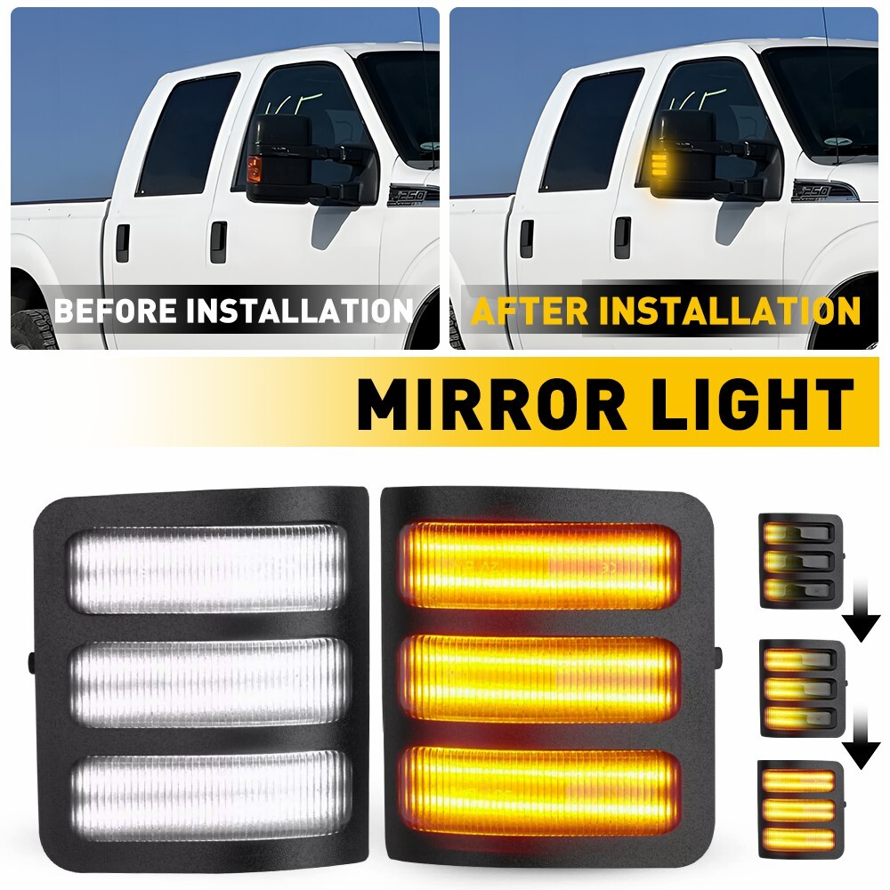 Dynamic LED Side Tow Mirror Turn Signal Lamp For 08-16 Ford F250 Super Duty M