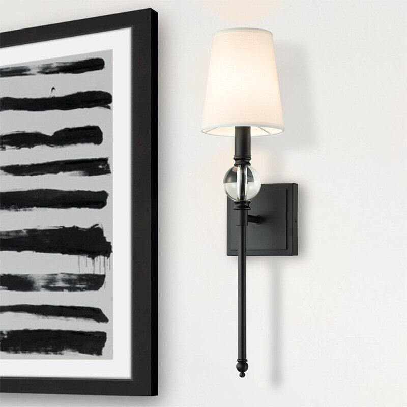 Modern Wall Sconce Set of 2 Black Wall Lamp with Crytal Ball Bathroom Wall Light