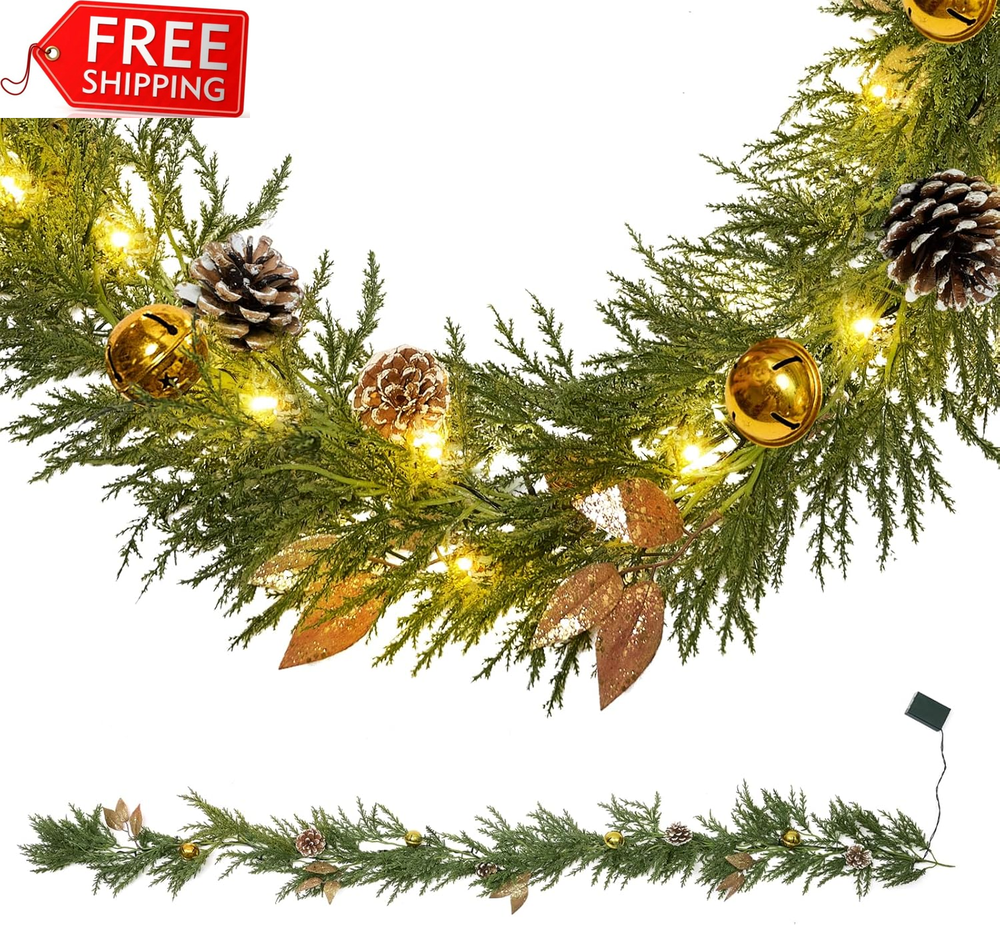 Christmas Garland Decoration with Lights - 6FT Battery Powered Pre-Lit Christmas