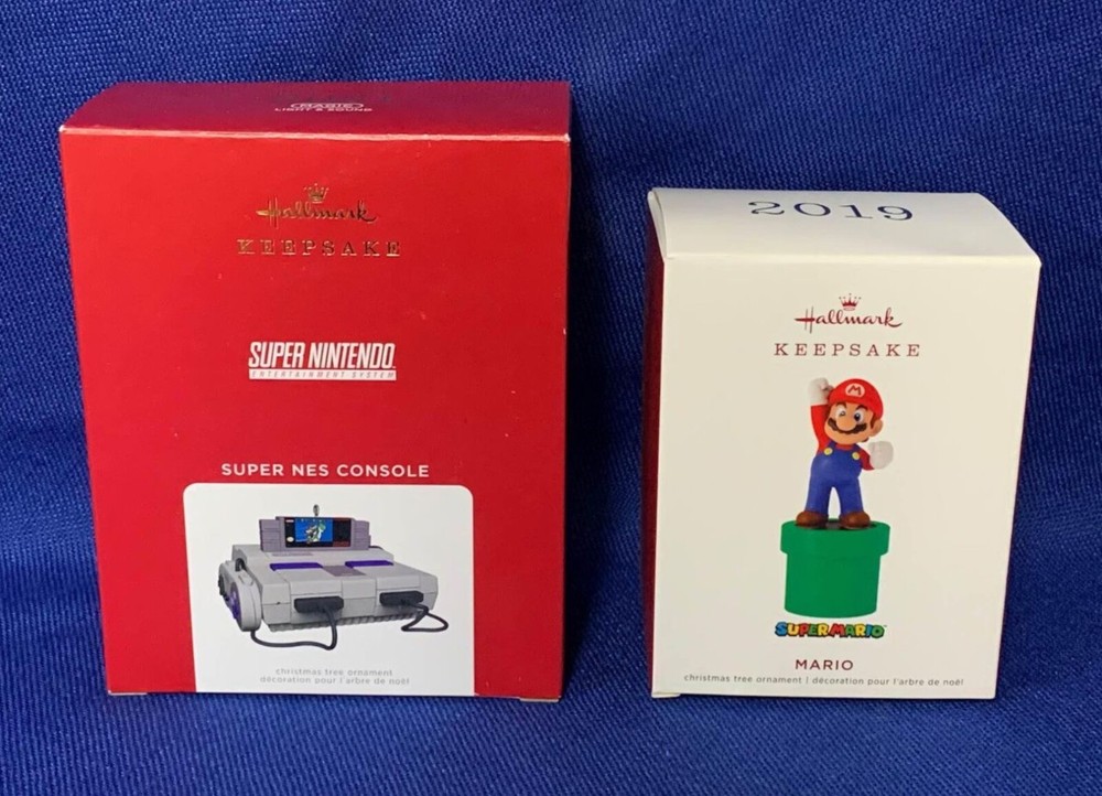 New Hallmark Ornaments 2021 Nintendo Console & 2019 Super Mario on pipe
