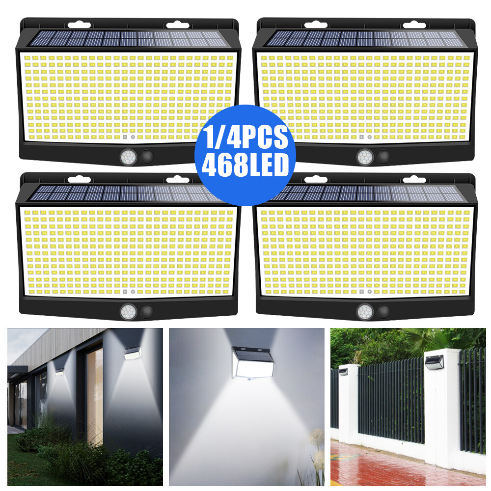 468 LED Solar Security Light with PIR Motion Sensor for Outdoor Wall & Garden