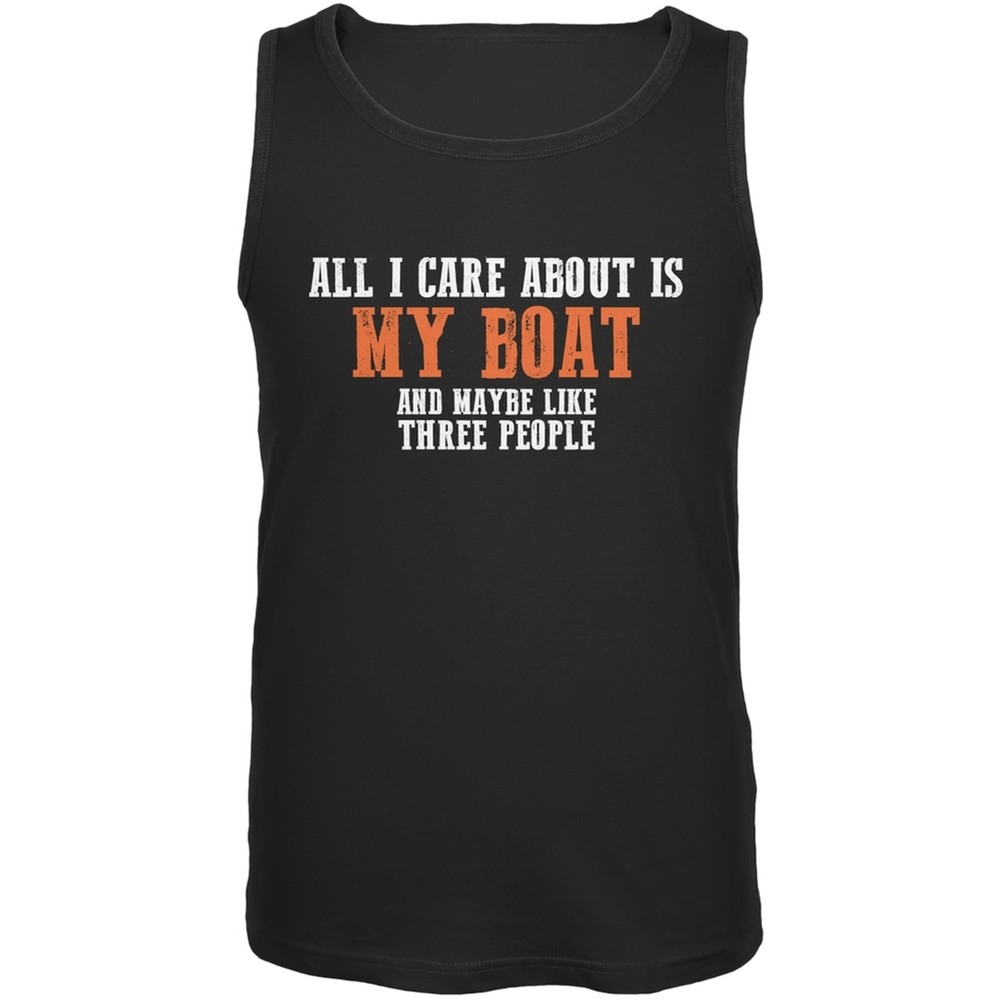 Sarcastic Care About My Boat Black Adult Tank Top for Boating Enthusiasts