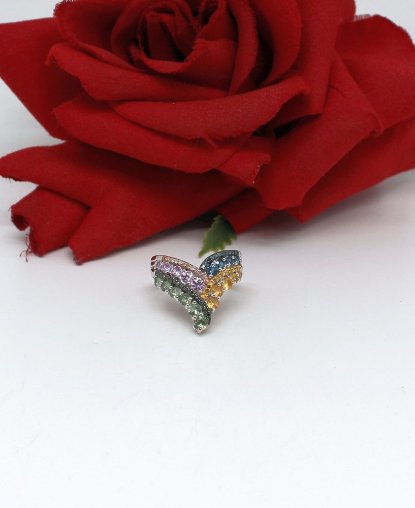 Sterling Silver NWOT JTV  Colorful Gemstone  4.47g   Ring Size 7 CAT RESCUE