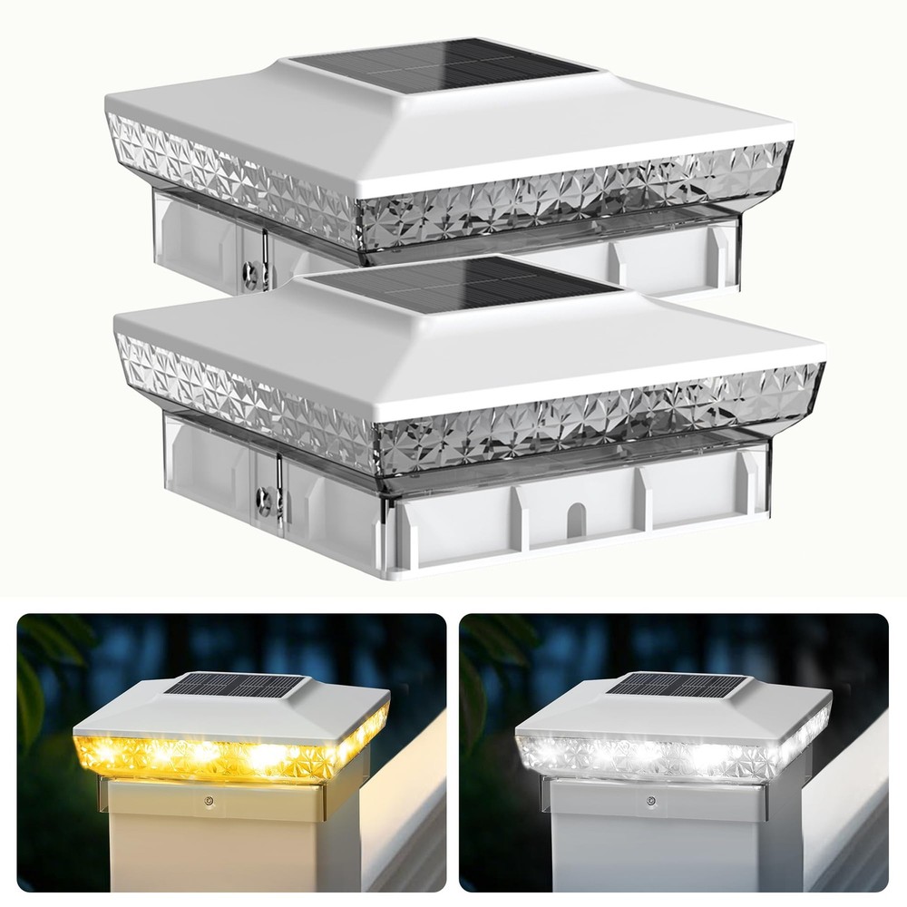 Solar Post Cap Lights, 2 Pack Upgraded Outdoor Deck Fence Post Solar Lights f...