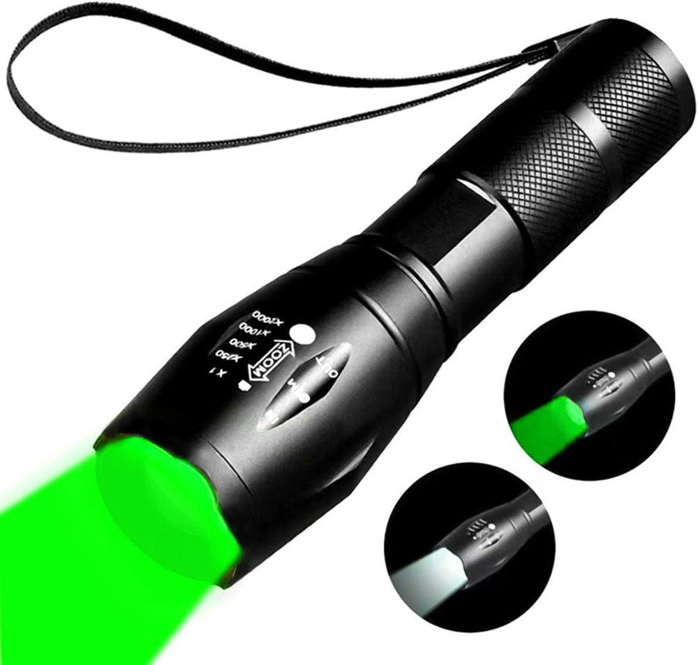 Two-In-One Flashlight with White Light and Green Light，Green Flashlight Recharge
