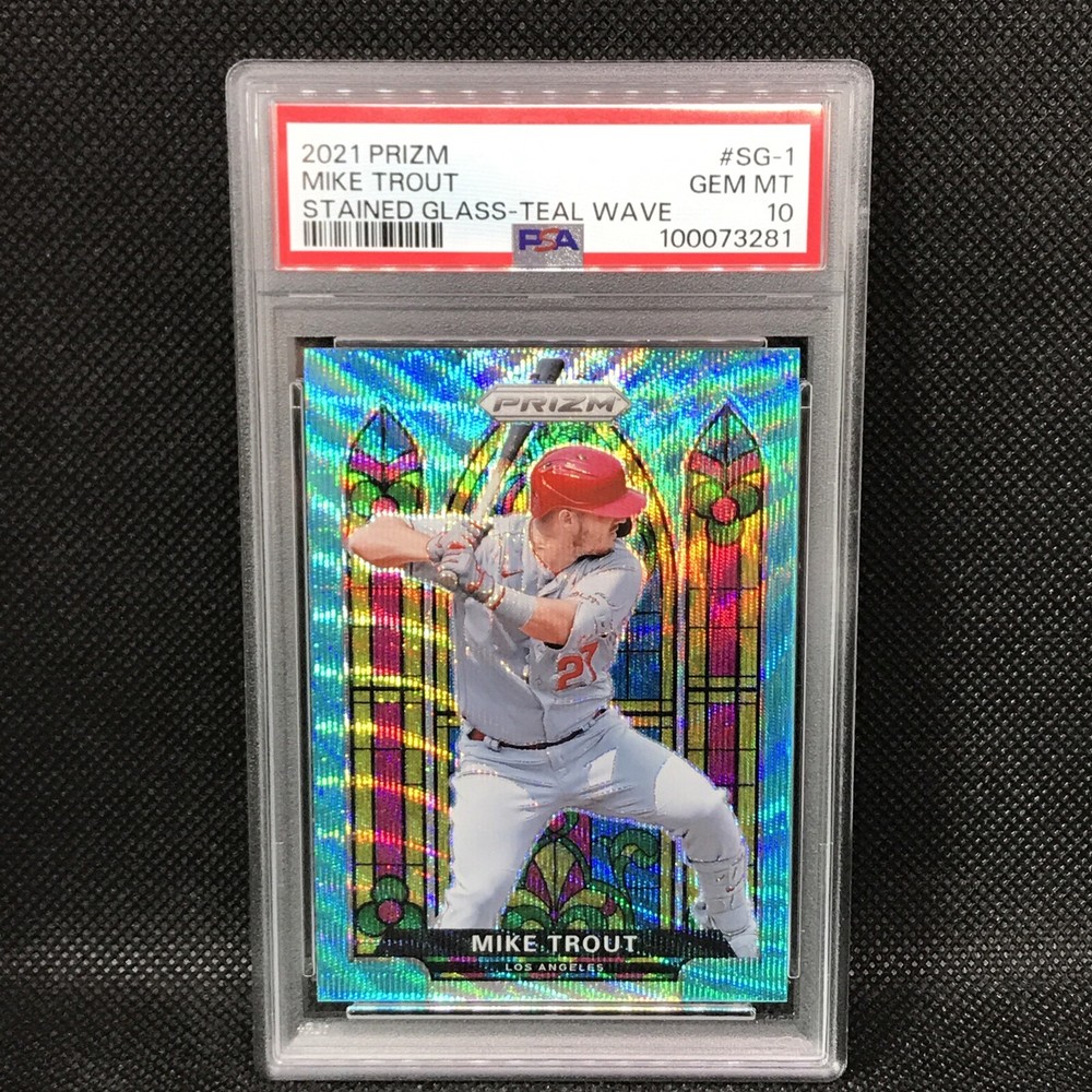 GEM MINT PSA 10 2021 Prizm Mike Trout Teal Wave Stained Glass SG-1
