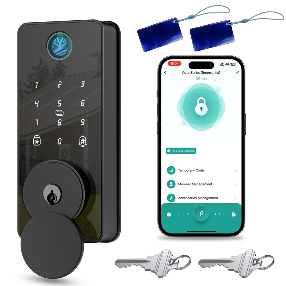 Biquole Smart Keyless Deadbolt Door Lock with Fingerprint Keypad and Key Entry