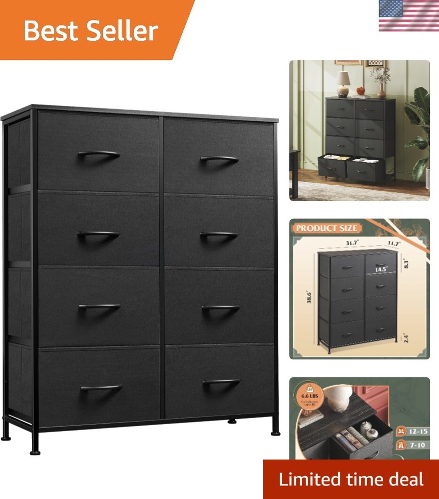 Modern Tall 8-Drawer Dresser in Charcoal Black - Easy Assembly