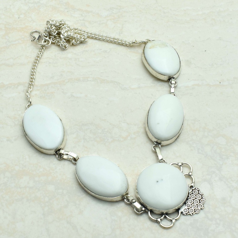 White Opal Gemstone Ethnic Handmade Necklace Jewelry 36 Gms AN 52095