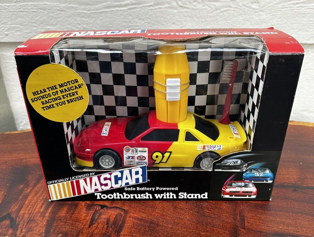 1992 NASCAR Safe Battery Powered Toothbrush with Stand & Motor Sounds Janex Vtg