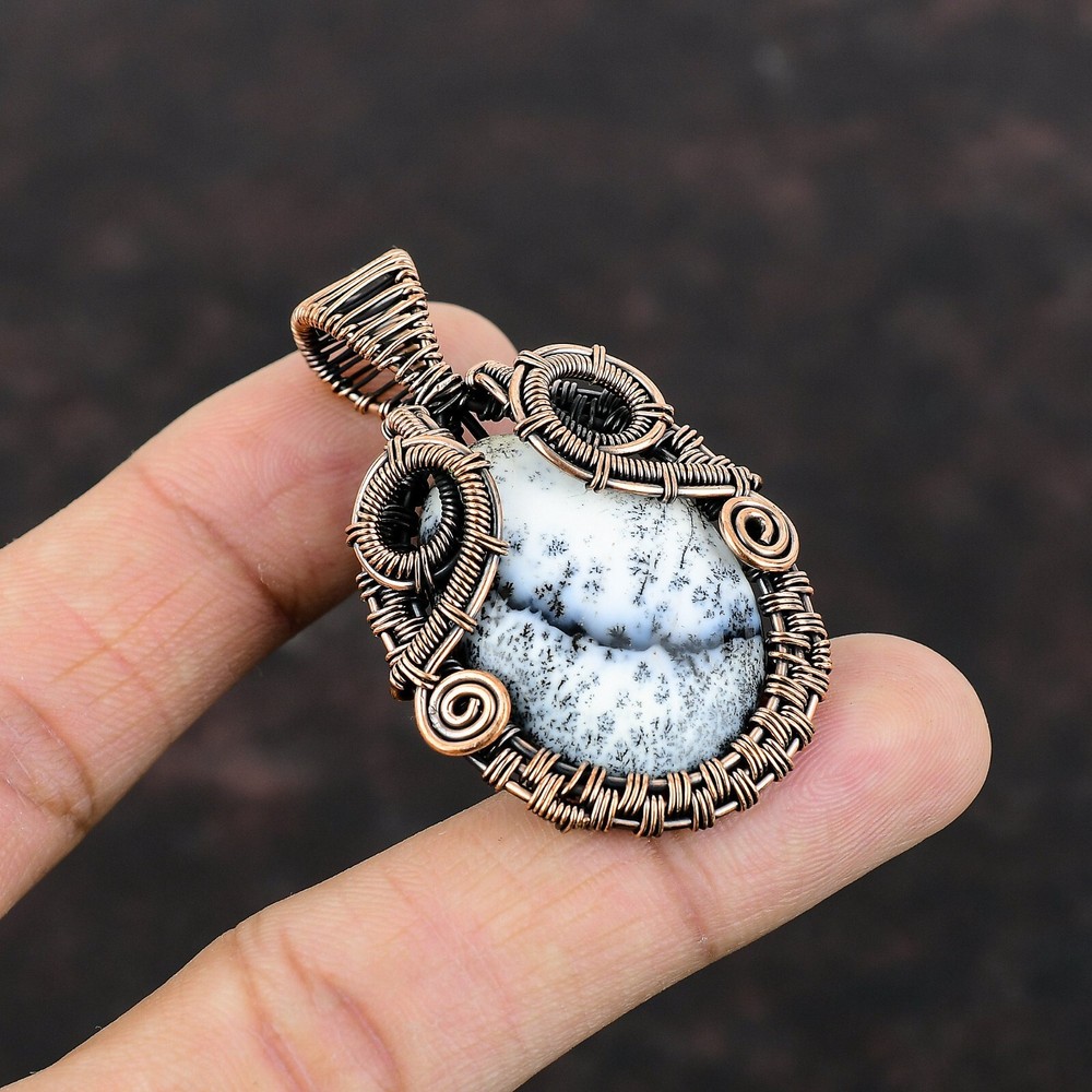 Mother's Day Deal Boho Dendrite Opal Copper Wire Wrapped Pendant-image