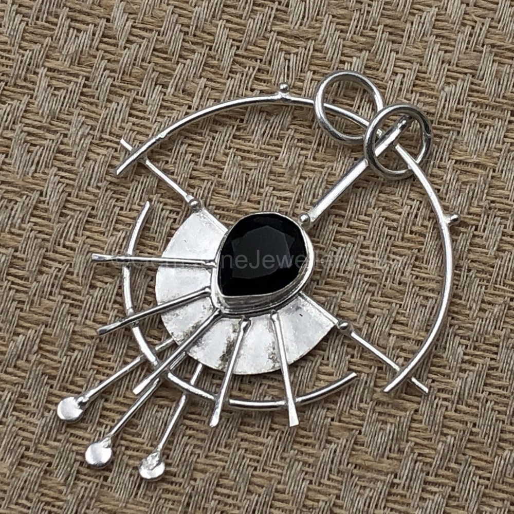 Cyber Monday 925 Sterling Silver Black Onyx Boho Pendant Jewelry-image
