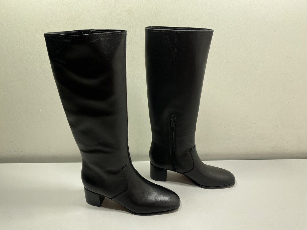 Vince Womens Arabel Boots Size 9M Block Heel Tall Leather Side-Zip Lined Black