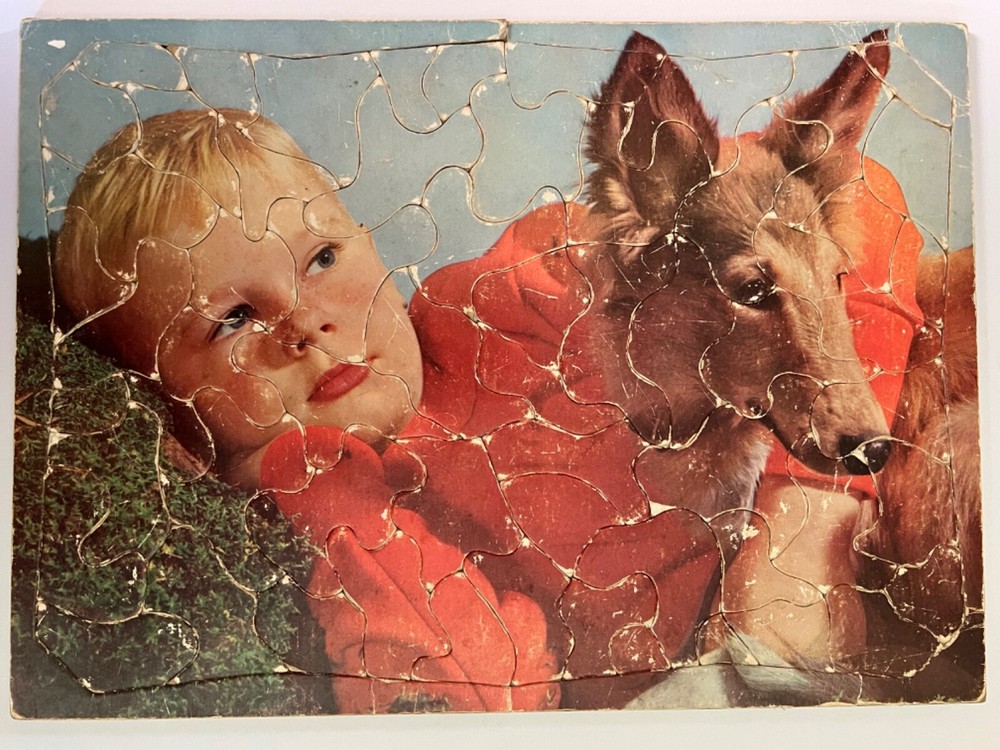 Vintage Jigsaw puzzle 50's tray puzzle boy and dog German Shepard vintage toy
