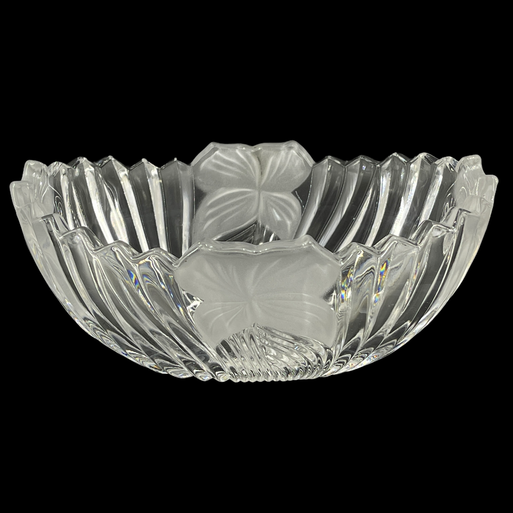 Vintage Mikasa Ribbed Frosted Floral Glass Candy Nut Bowl