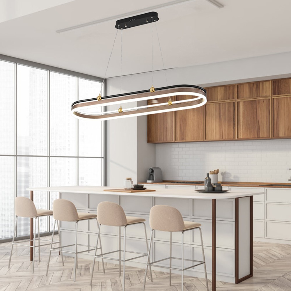 Modern LED Chandelier Dimmable Linear Rectangle Hanging Pendant Lamp 3000-6500K