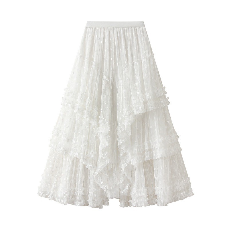 Tiered Lace Holiday Skirt Ladies Elastic Waist Midi Floral Layered Ruffle Boho
