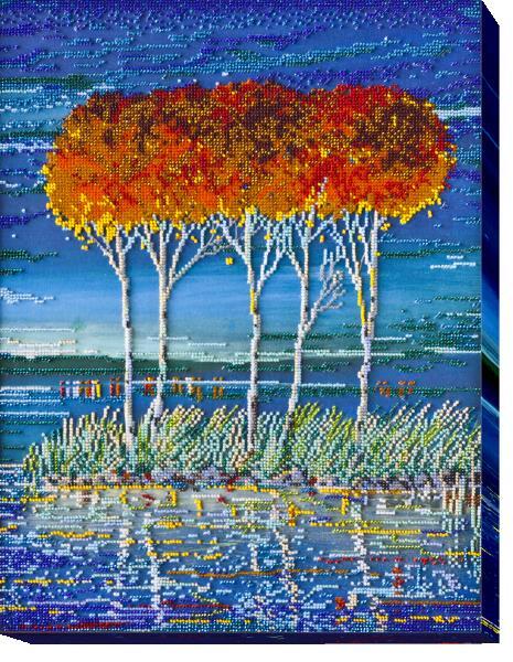 Bead embroidery kit Fire azure-3 needlework kit Art canvas beadwork pattern