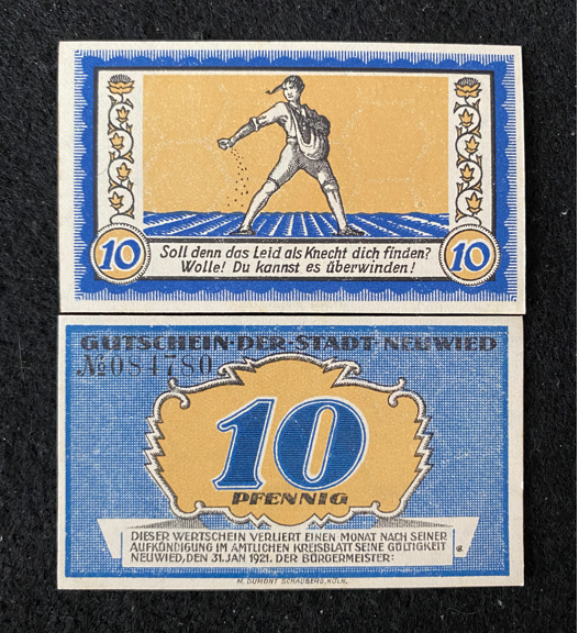 Authentic Historical Germany 10 Pfennig 1921 Notgeld Neuwied UNC